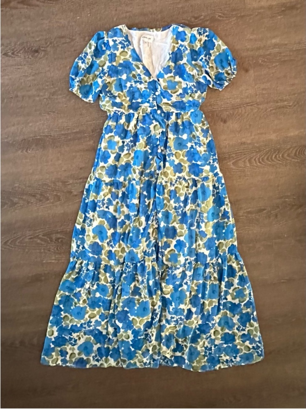 Sugar + Lips Floral Midi Dress Size
XS X-Small Blue Green puff Sleeve - Picture 7 of 9